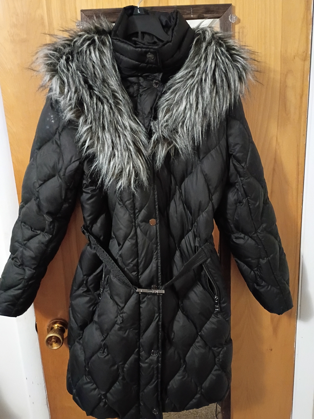 Michael Kors Black Quilted Puffer Coat with Faux-Fur Trim
